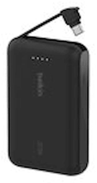Belkin 10k PD20W Integrated USB-C Cable Power Bank, Black