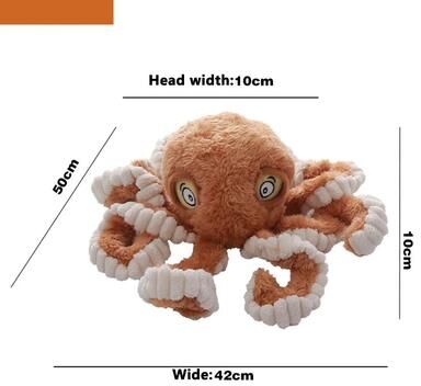Inspire Curations OctoTough Squeak Buddy Indestructible Dog Toy Plush Octopus With Squeaker brown
