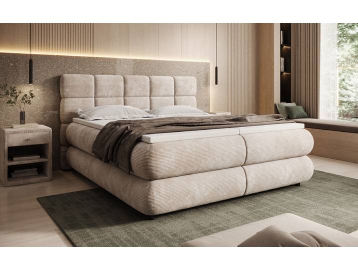 Boxspringbett Relana - elektrisch verstellbar in Cord - 140x200 - Terrakotta - H3 (70-100kg) - Luxusbetten24