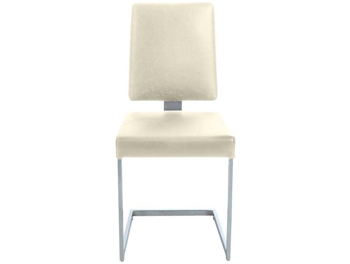 Freischwinger K+W KOMFORT & WOHNEN, weiss (reinweiß bianco 31, edelstahloptik), B:44cm H:96cm T:57cm, Stühle, Freischwinger, stabiles Hochkantgestell, Bezug Echtleder