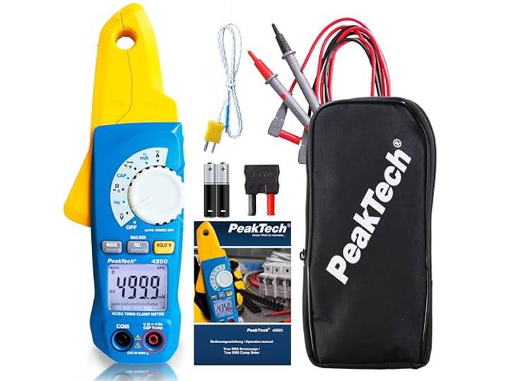 PeakTech 4350 – True RMS stroomtang 80A AC/DC, digitale multimeter, tangmeter, stroommetang, autoranje, 4000 counts, contactloze spanningsmeter, stroommeter, doorgangstester – max. 600 V