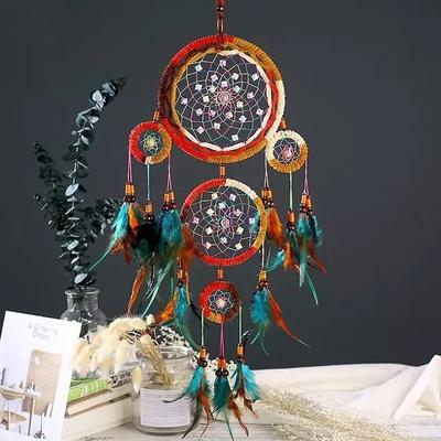 Uplifted Finds Artisan Five Ring Dream Catcher   Handmade Grand Cascading Wall Pendant   Professional Executive Bedroom Sanctuary Decor sun