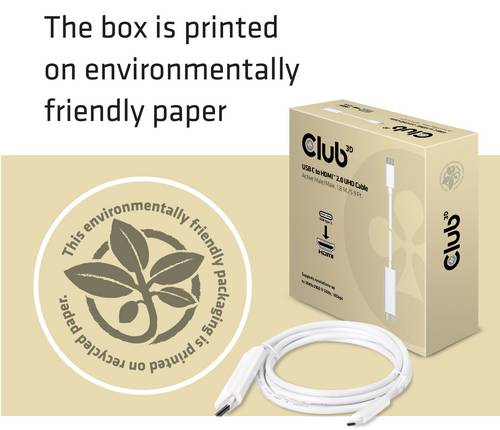 club3D USB-C / HDMI Adapterkabel USB-C Stecker, HDMI-A Stecker 1.80 m Weiß CAC-1514 USB-C-Displaykabel