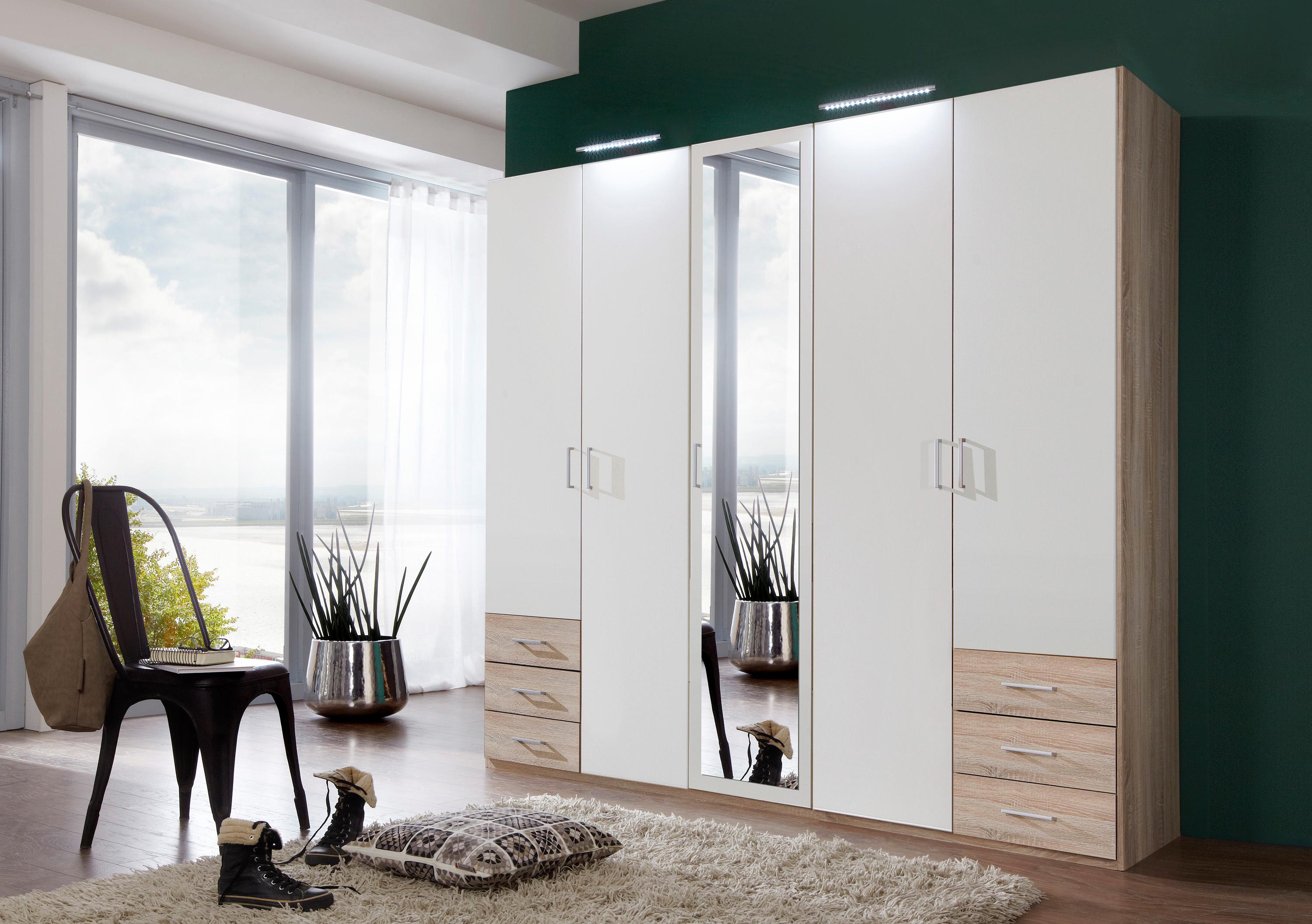 Kleiderschrank WIMEX "Fügen", weiß (struktureichefarben hell, weiß), B:225cm H:208cm T:58cm, Schränke, Kleiderschrank