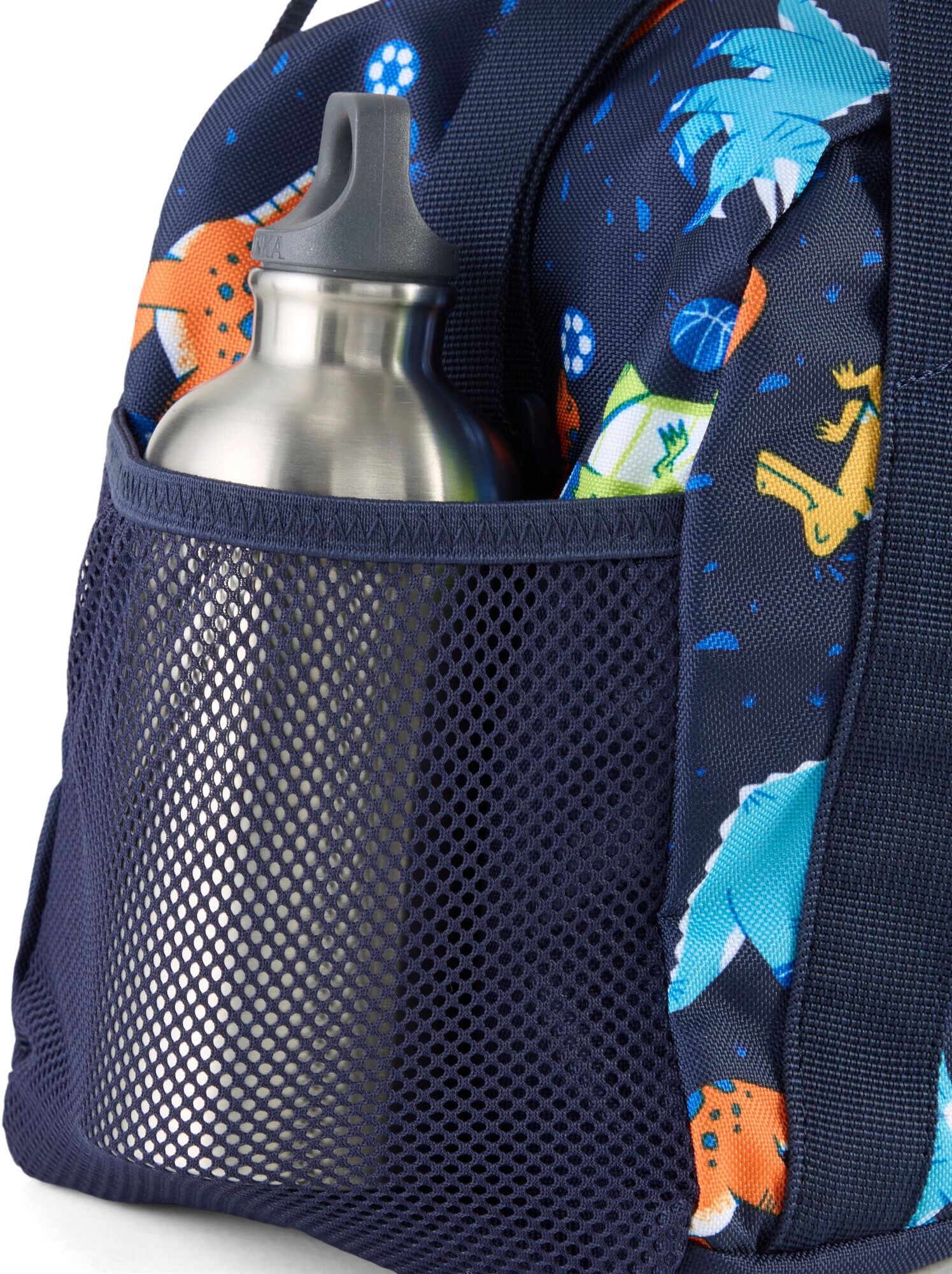 Sporttasche PUMA "PHASE AOP EXTRA SMALL SPORTS BAG", Kinder, bunt (puma navy, sporty dino aop), Netz, Obermaterial: 100% Polyester, gemustert, Taschen Sporttasche, Sporttasche, mit verstellbaren Schulterriemen