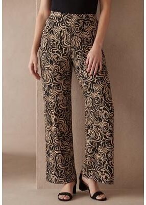 Plus Size Women's Everyday Stretch Knit Wide Leg Pant by Jessica London in Black Khaki Scroll (Size 12) Soft Lightweight Wide-Leg