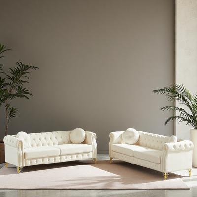 ZWYO HOSIMU Velvet Chesterfield Modular Sofa Set with Tufted Design, Copper Studs and Metal Legs