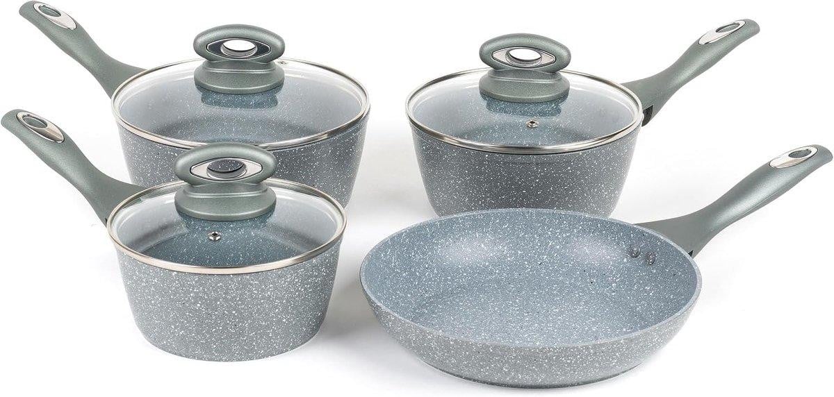 Salter BW04151G1 Marblestone anti-aanbak pannenset, 4-delig, geschikt voor alle soorten fornuizen