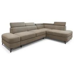 ECKSOFA AVISE MV R-S Beige Velours-Stoff mit Schlaffunktion