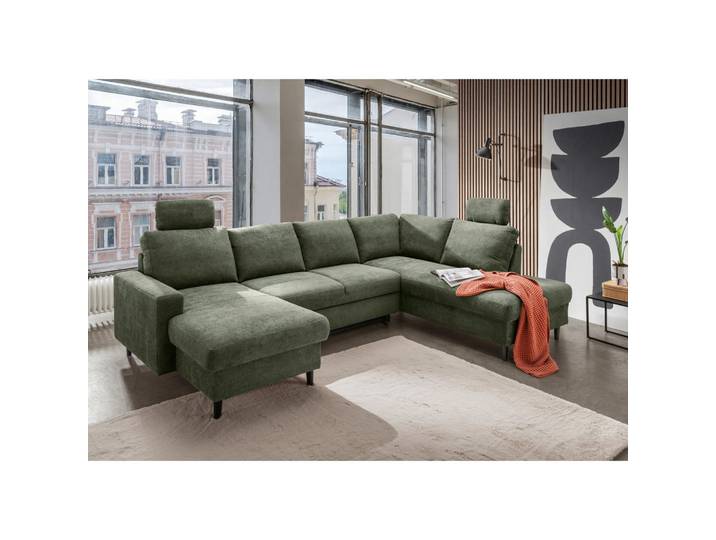 Livetastic Wohnlandschaft Passione, Dunkelgrün, Holz, Buche, Uni, 6-Sitzer, U-Form, 305x200 cm, Made in EU, Rücken echt, Wohnzimmer, Sofas & Couches, Wohnlandschaften, Wohnlandschaft U-Form