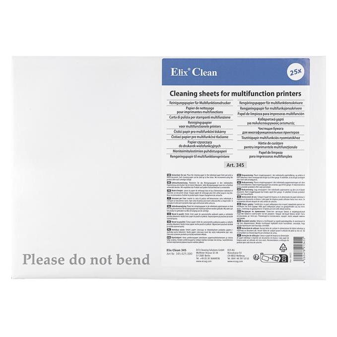 345025 ELIX CLEAN REINIGUNGSBLAETTER 25Stk Laserdrucker und Kopierer (345025)
