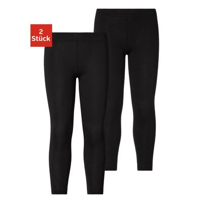 Leggings H.I.S "Mädchen", Mädchen, Gr. 116/122, N-Gr, schwarz, Single Jersey, Obermaterial: 95% Baumwolle, 5% Elasthan, unifarben, Basic, bequem lang, Hosen Leggings, Basic im Doppelpack
