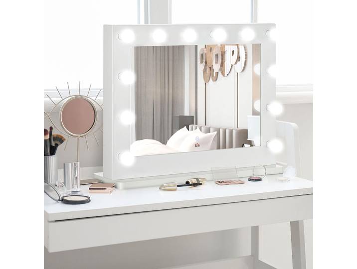 HOMCOM Miroir Maquillage Hollywood Lumineux LED Tactile L80 x H60 cm Miroir lumineux sur table avec 12 LED\, luminosité réglable\, Fonction mémoire - Blanc