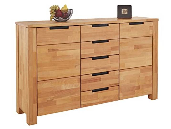 TaBoLe Kommode Sideboard aus Kernbuche massiv geölt mit Zwei Türen und fünf Schubladen