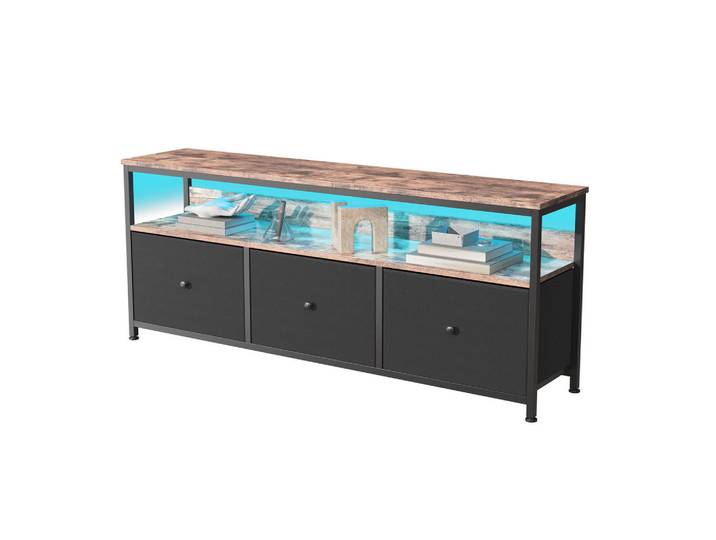 Shopentra LED Tv-Tisch 137cm schwarze PU Schubladen Retro Stil, Schwarz, 29.8x57x137 cm, Wohnzimmer, TV Möbel, Lowboards, Lowboards stehend