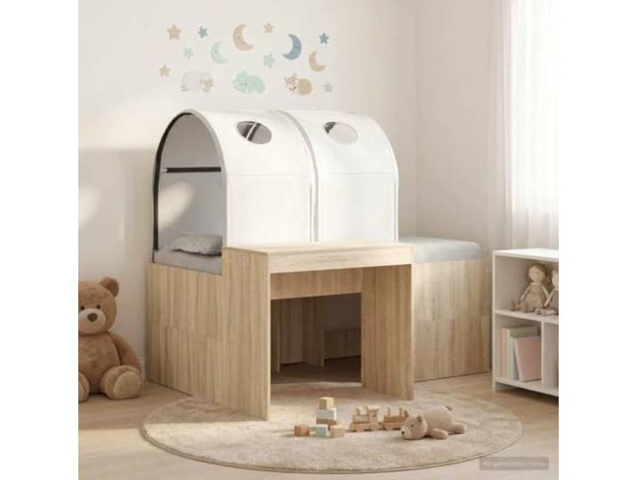 RJPLMFV Bett mit 3 Teilen, Eiche handgefertigt und weiß, Holz Atmungsaktiver Lattenboden, weiche Mikrofaserdetails, kompaktes Design, einfache Pflege