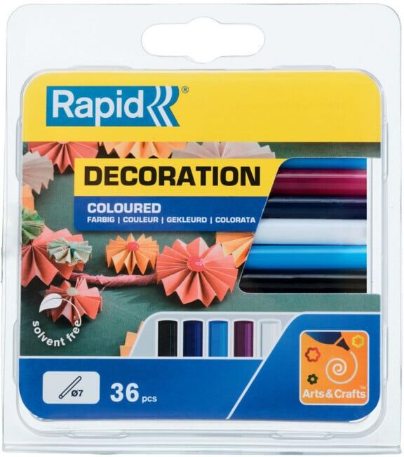 Rapid Bâtons de colle colorés Classique, Ø 7 x 90 mm, 36 pcs Blister (5001363)