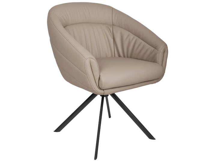 Belluti Armlehnstuhl, Schwarz, Taupe, Metall, Echtleder, Rindleder, Drehkreuz, 62x82x64 cm, Sitzfläche 360° drehbar, automatische Rückholfunktion, Esszimmer, Stühle, Lederstühle