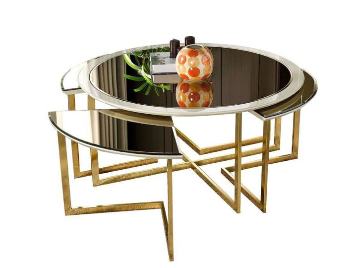 JVmoebel Couchtisch Runder Glastisch in Gold mit multifunktionalem Design Sofort (Couchtisch), Made in Europa