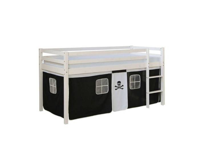 Lit mi-hauteur enfant - HOMESTYLE4U - 1455 - 90x200 - rideau pirate noir - sans sommier