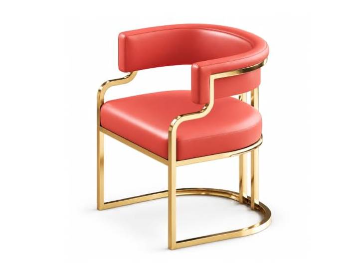 JS Ellie Esszimmerstuhl Kunstleder mit Armlehnen, Metallgestell in Gold Gebogene Lehne, Polstersitz, Pflegeleichter Bezug für Esszimmer, Büros und Empfangsräume(Red,set of 1)