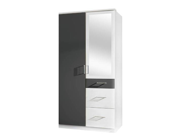 Drehtürenschrank Julan I 90cm Grau/Weiß/Weiß/Anthrazit mit Spiegeltür/-en