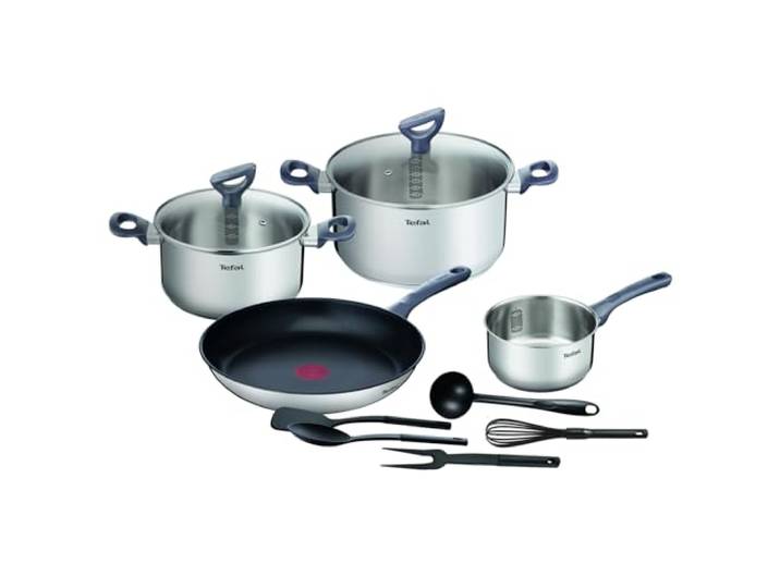 Tefal Daily Cook 11-tlg. Kochgeschirr-Set Edelstahl – Töpfe & Pfannen mit Glasdeckel, Induktion geeignet, für alle Herdarten, Antihaft, spülmaschinengeeignet, backofengeeignet, G713SB