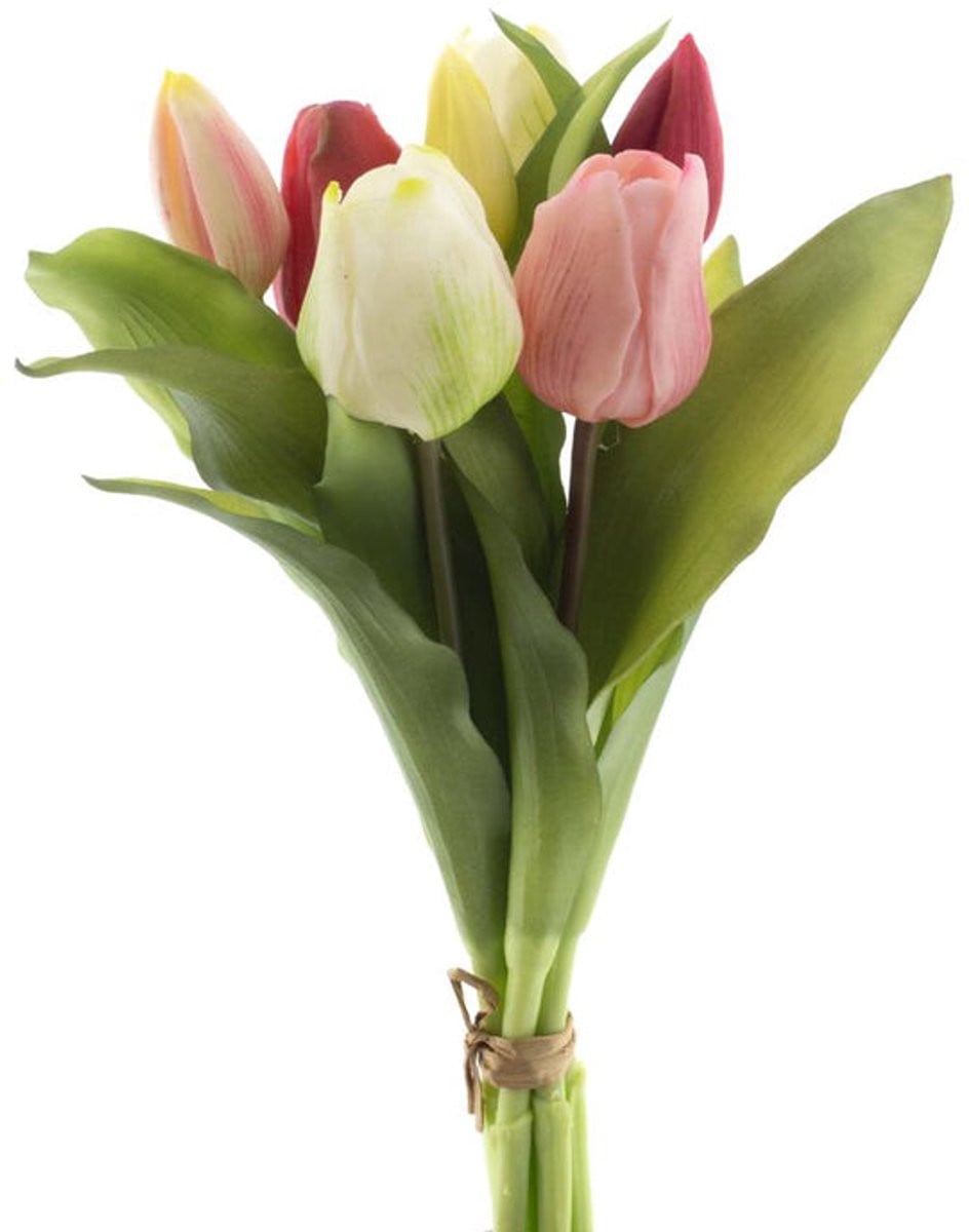 Sally Real Touch Vermeer kunsttulpen boeket - 7 stuks - Pink/Cream - 31 cm
