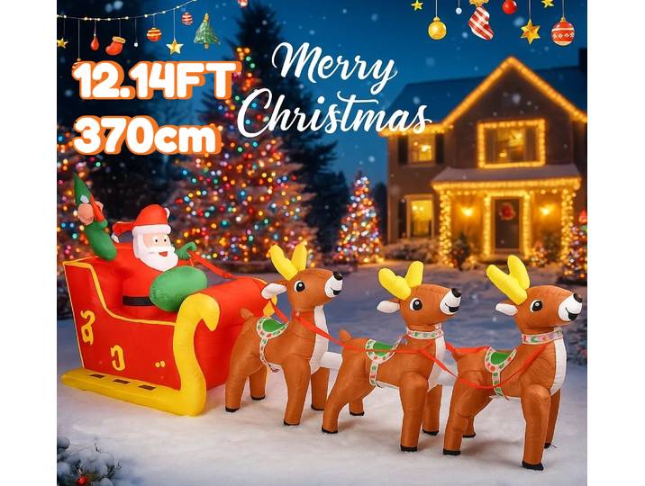 Jouets gonflables de 12.14 pieds, traîneau de père noël, renne, décor de fête de noël, décoration éclairée par LED, ornement pour célébration de saison Festive