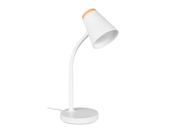 Reality Leuchten LED Tischleuchte Pongo R55831101, Kunststoff Weiß matt, Holznachbildung, inkl. 4.5 Watt LED, Flexarm