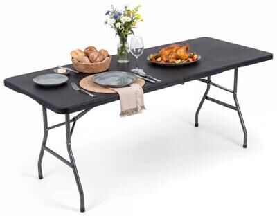 Costway 6 FT Plastic Fold-in-Half Camping Table-Black