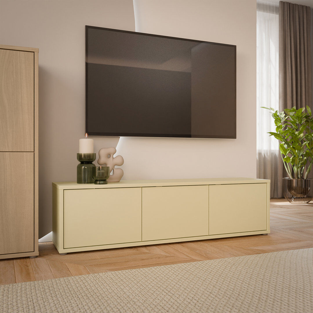 Furniture To Go Alice Springs Wide TV Cabinet with 3 Doors Push-to-Open Butter Yellow 65"