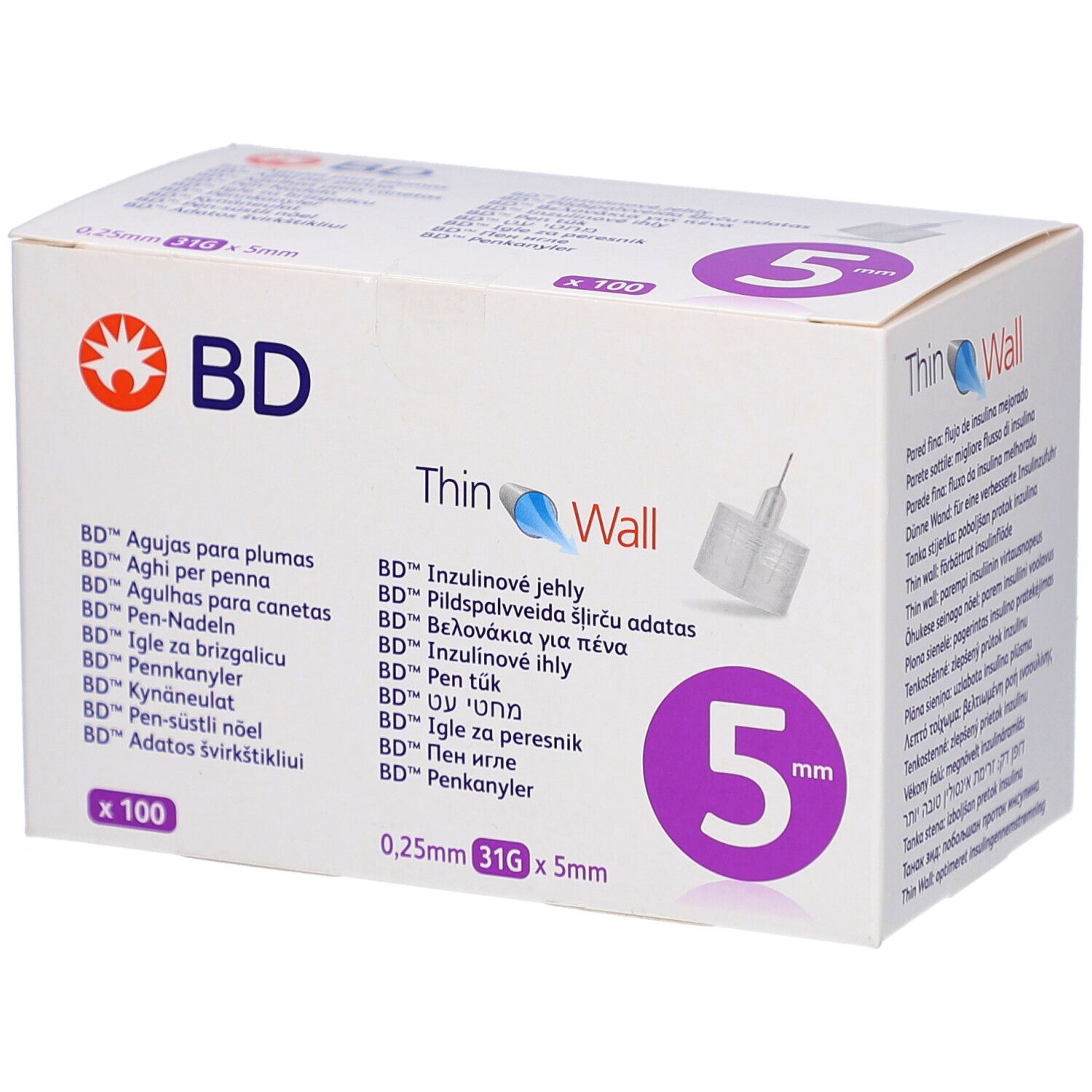 BD Thin Wall Pen-Nadeln 0,25 31 Gx5 mm 100 St Kanüle