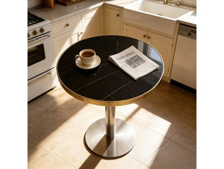 Fine Life Pro Beistelltisch Runder Beistelltisch, Marmoroptik, Goldrahmen, UV-beschichtet, Luxuriöser Couchtisch mit stabilem Sockel