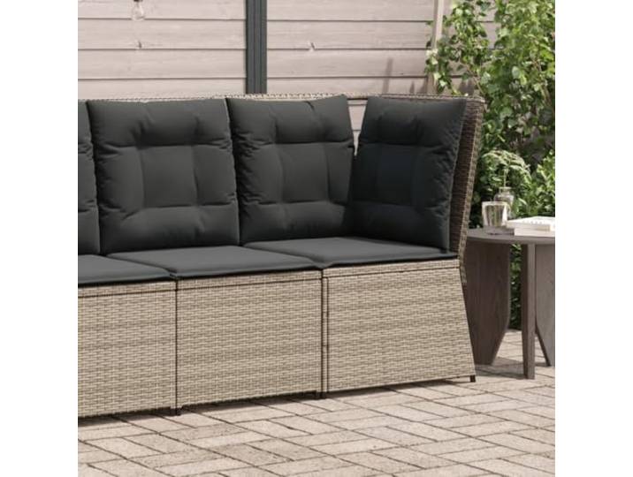 HEFZGDB Gartenecke Poly Rattan Eckgarnitur 4er Set mit grauen Kissen und modularem Design für den Außenbereich