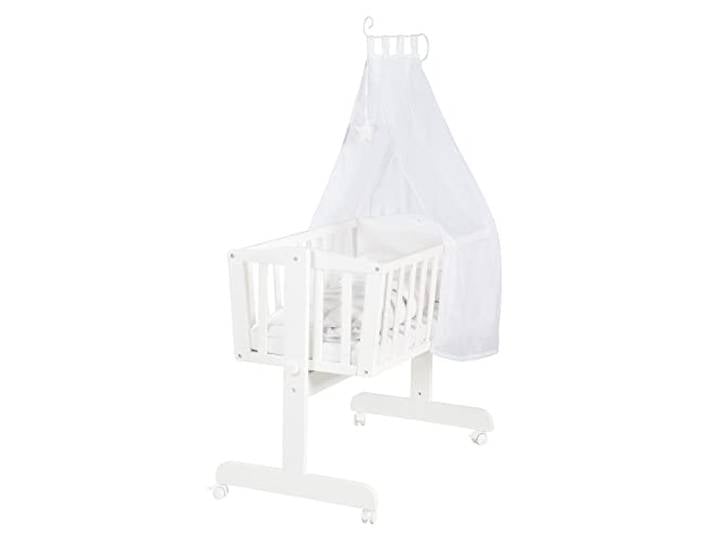 roba Babywiege 40 x 90 cm aus Holz - Fox & Bunny - Stubenwagen & Wiege mit Rollen - Bett Set komplett mit Feststellfunktion - Inkl. textiler Ausstattung - Holz weiß