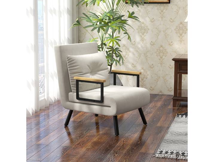HOMCOM Fauteuil Convertible 3 en 1 Lit 1 Place Tissu Velours Crème