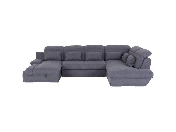 Mid.you Wohnlandschaft, Graphit, Metall, 7-Sitzer, U-Form, 345x228 cm, Bettkasten erhältlich, Stoffauswahl, seitenverkehrt Bettfunktion Hocker Rücken echt, Wohnzimmer, Sofas & Couches, Wohnlandschaften, Wohnlandschaft U-Form
