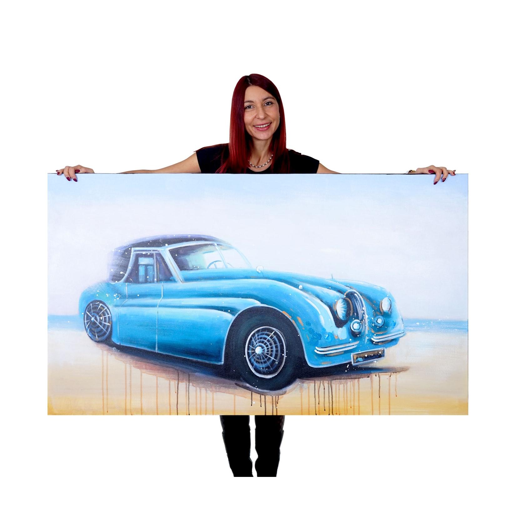 Wandbild Oldtimer, 100% handgemaltes Ölgemälde Gemälde XL, 140x80cm