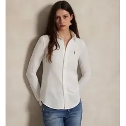 Polo Ralph Lauren für Damen. 211664427003 Schmal geschnittenes Oxford-Hemd aus weißem Baumwolljersey (S), Lässig, Baumwolle, Langarm