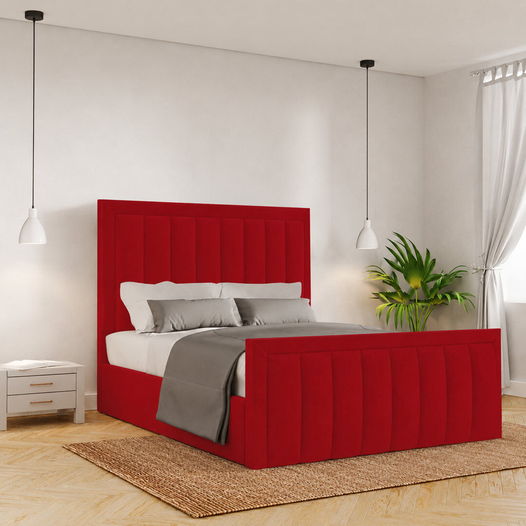Canora Grey Ballal Upholstered Velvet Lift Up Storage Ottoman Bed Red Double (4'6)