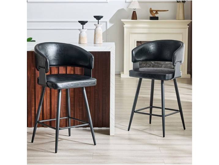 Modenuit Chaise de salle à manger rembourrée avec accoudoirs simili cuir PU noir lot de 2