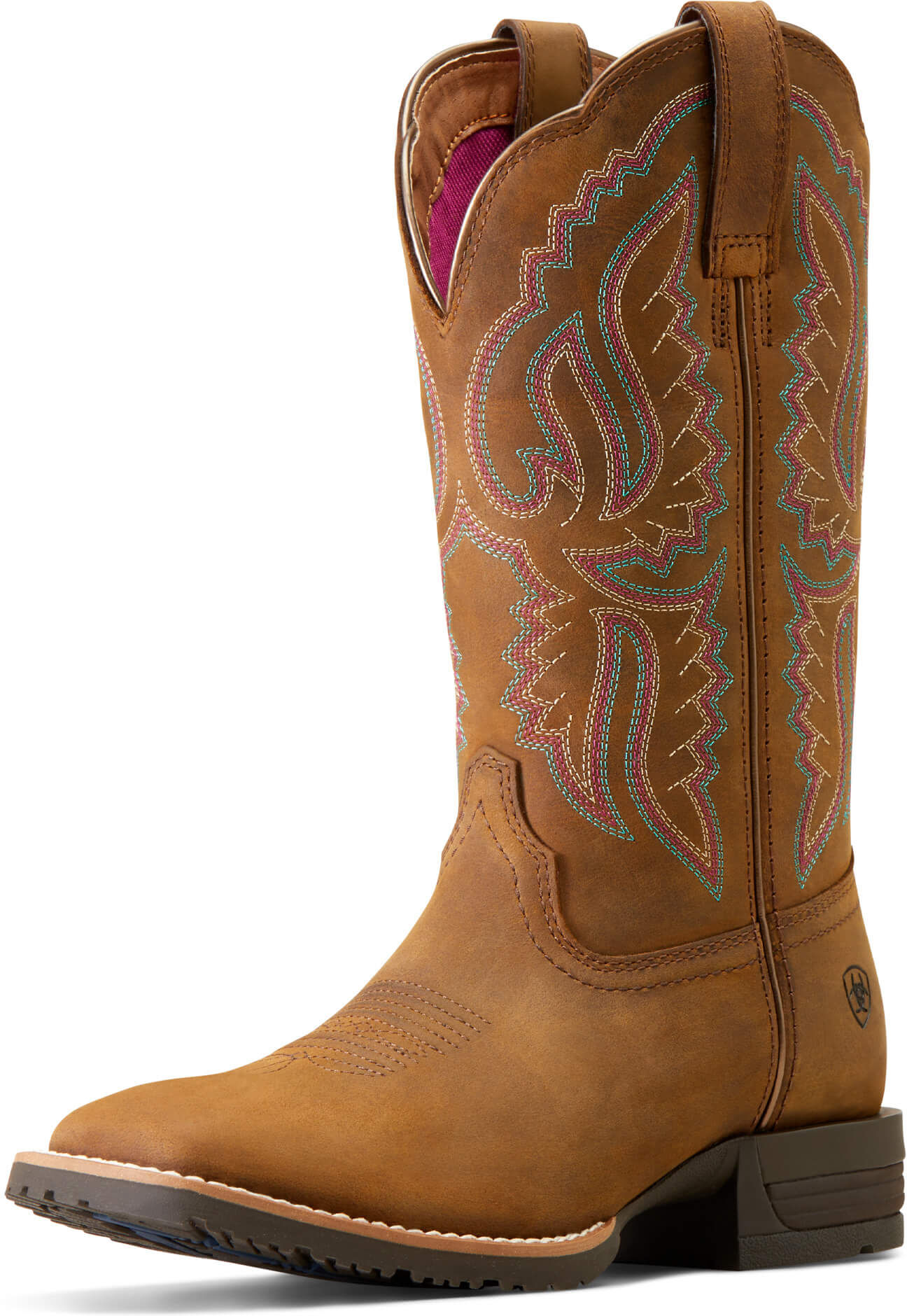 Women's Hybrid Ranchwork Wide Square Toe Cowgirl Boots in Distressed Tan, Size: 6 C by Ariat