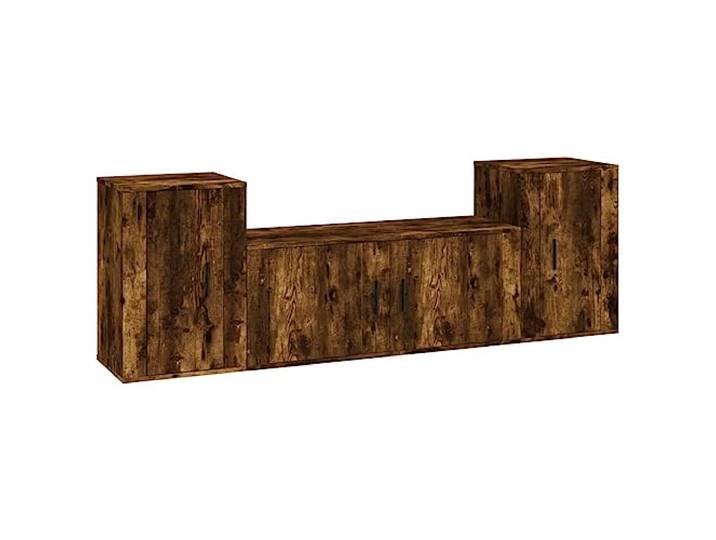 KTHLBRH TV-Möbel-Set 3-teilig, Eiche Rauch, aus Holz, mehrschichtig Mehrschichtiges Holz, Rauch-Eiche, Wanddesign, 3-teilig, Stauraum, manuelle Montage