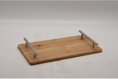Heim concept Rectangular BAMBOO TRAY with chrome finish handle