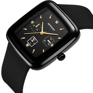 Everyday Crate SANDA 1112 Square Quartz Watch 50M Waterproof Silicone Strap Watch For Men And Women black