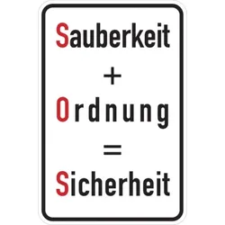 Hinweisschild, Sauberkeit + Ordnung = Sicherheit, 600x400mm, Alu geprägt - 400x600x0.6 mm Aluminium geprägt