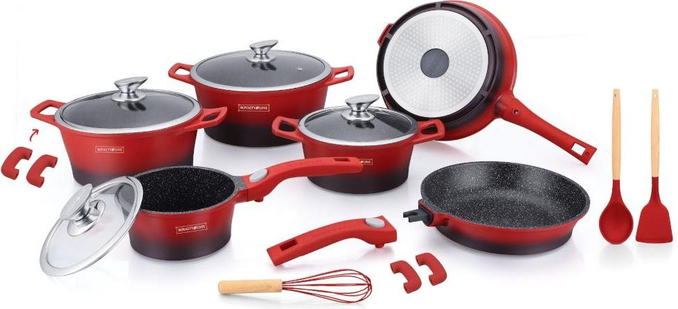 Northix Kookgerei Set met Marmeren Coating, 6 stuks, Rood
