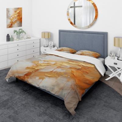 DESIGN ART Designart - Gold White Champagne Sunrise Spirals I - Abstract Spirals Bed Cover Sets - Modern Bed Sets With Shams