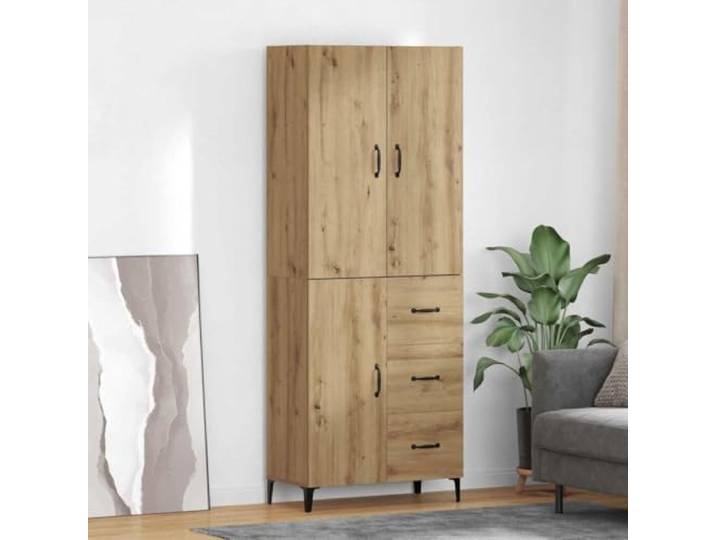 HEFZGDB Platzsparendes Highboard für Urbane Wohnungen - Funktionales Highboard im modernen Design mit viel Stauraum und Regalen als wandmontiertes Möbelstück in Altholzoptik Artisan-Eiche